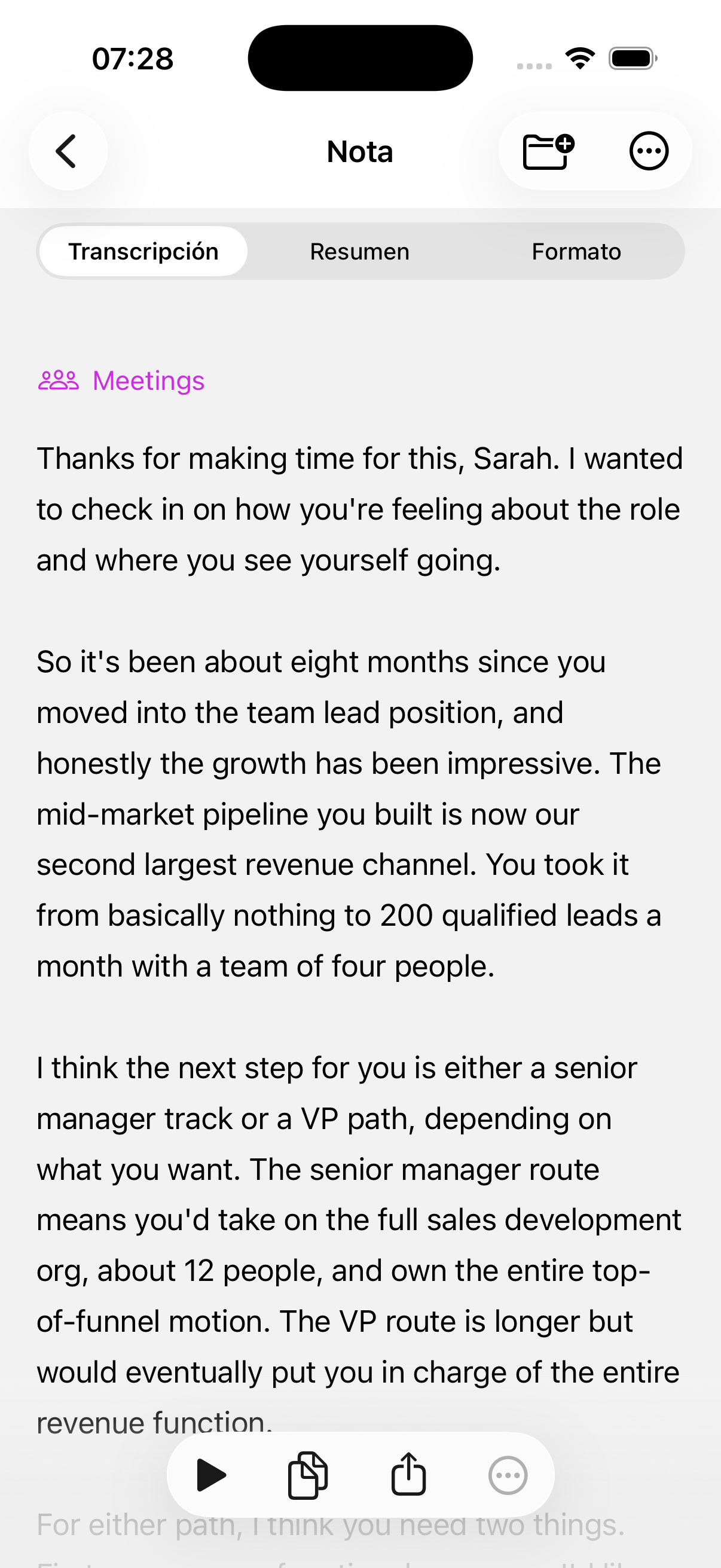 Transcription view in light mode