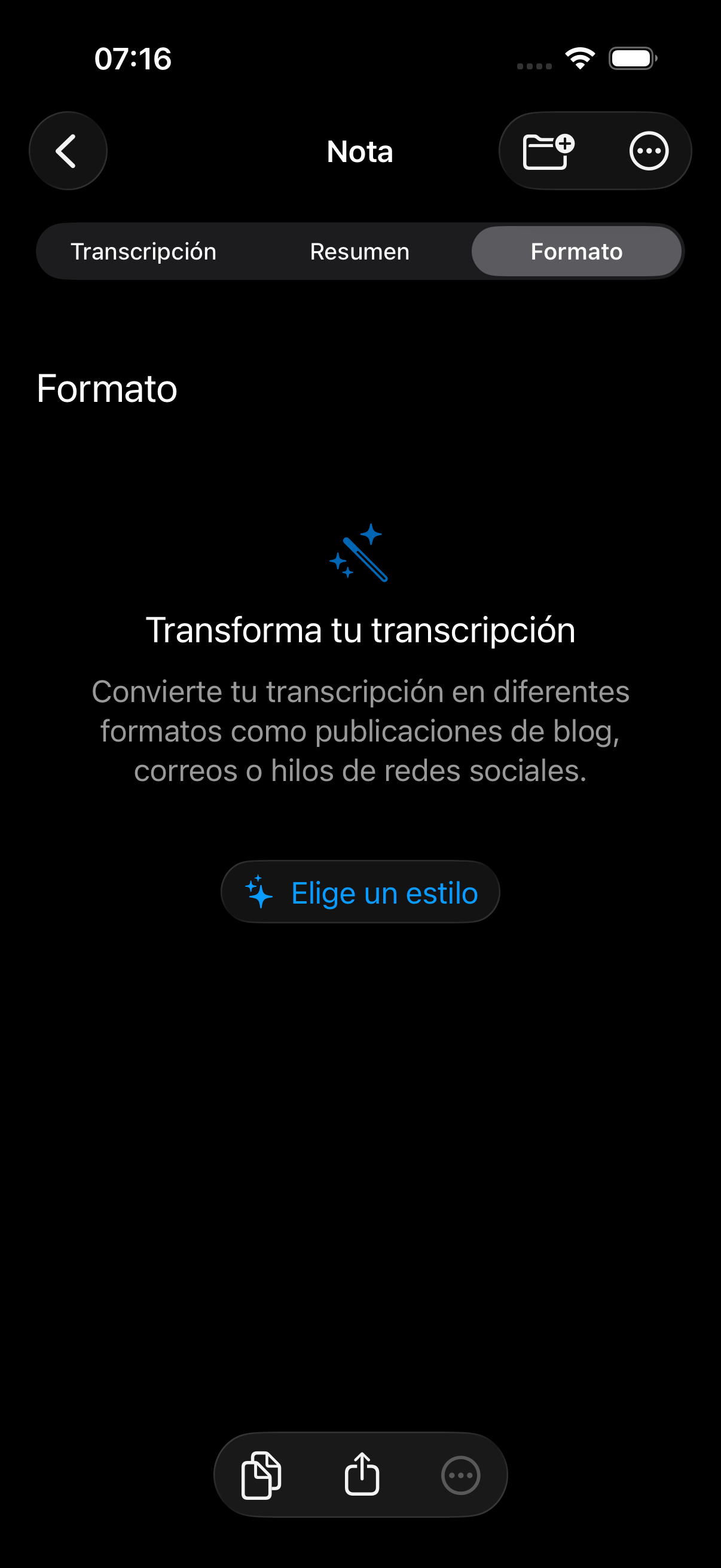 Format transformation view